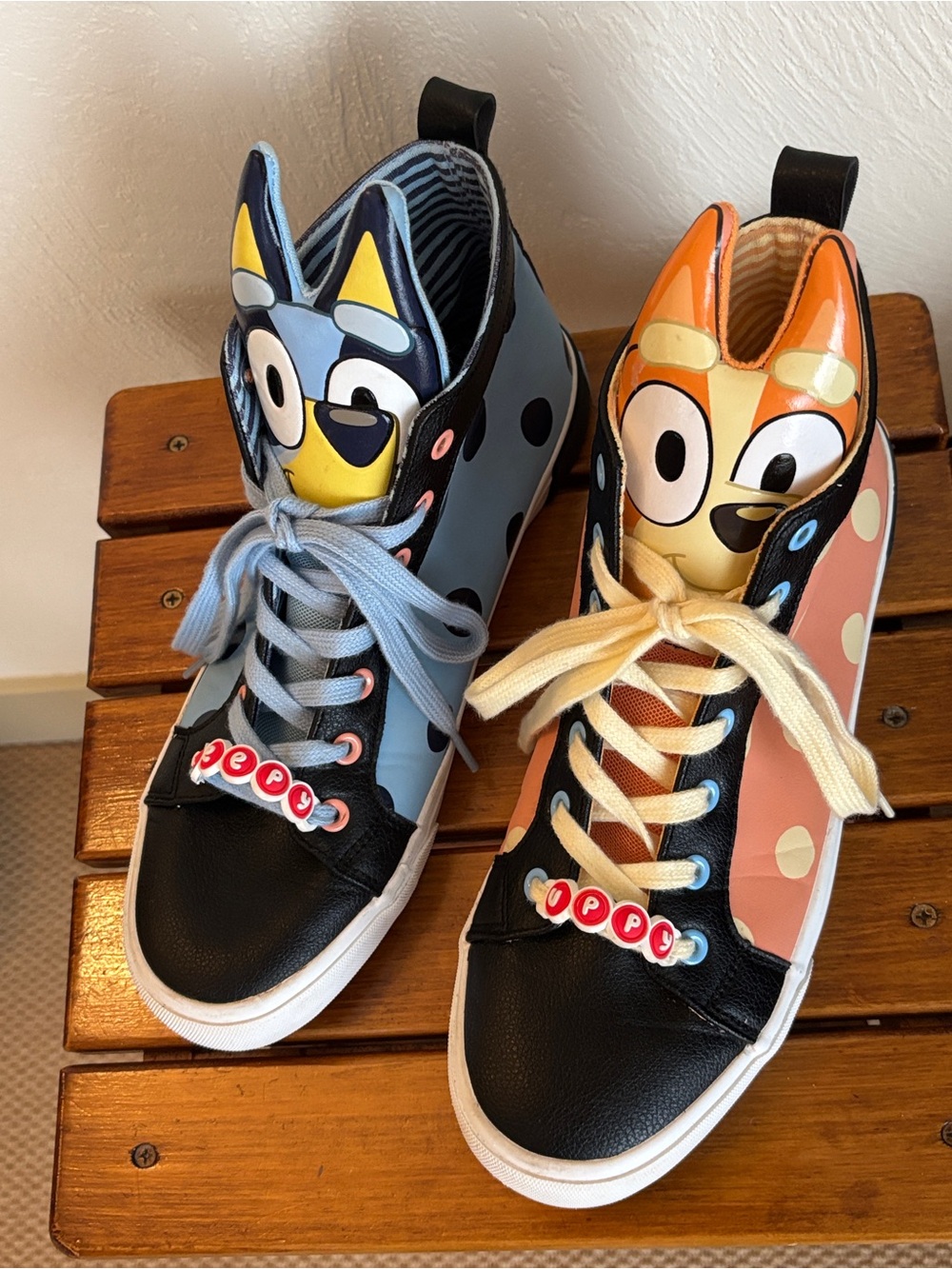 Hot Topic Men’s Blue & Orange Polka Dot Bluey & Bingo Cartoon High Top Sneakers
